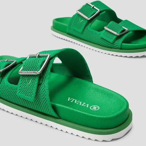 VIVAIA Green Knit Sandals Slides Buckle Adjustable Comfy size EU/38 US/7