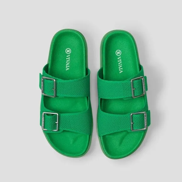 VIVAIA Green Knit Sandals Slides Buckle Adjustable Comfy size EU/38 US/7