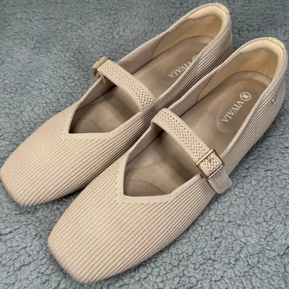 Vivaia Margot Mary Jane 10.5 Almond Square Toe Ballet Flat V-Cut Comfort