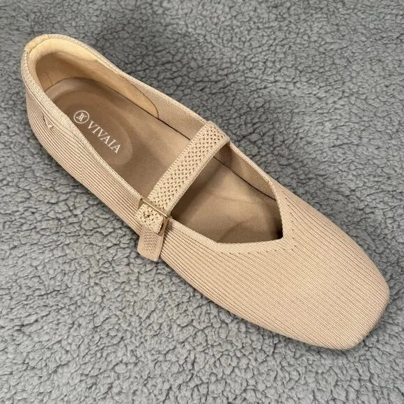 Vivaia Margot Mary Jane 10.5 Almond Square Toe Ballet Flat V-Cut Comfort