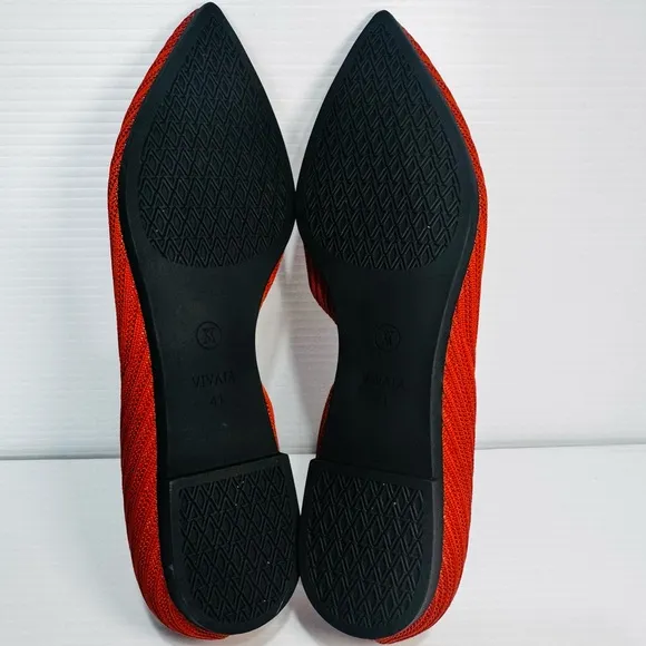 Vivaia Melia Orange Knitted Pointed Flats Size 41