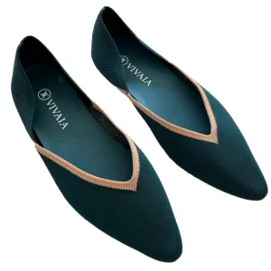 VIVAIA Pointed-Toe V-Cut Flats in Deep Peacock Size 41 or 9.5 Trendy Chic Comfy