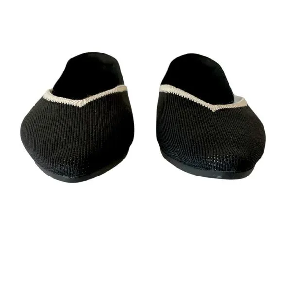 Vivaia Pointed Toe V Cut Flats Slip On Ballet Black Cream Size 40 US 9