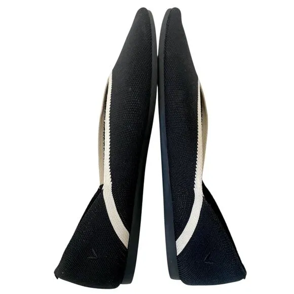 Vivaia Pointed Toe V Cut Flats Slip On Ballet Black Cream Size 40 US 9