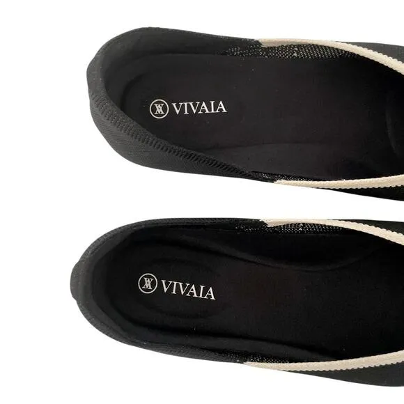 Vivaia Pointed Toe V Cut Flats Slip On Ballet Black Cream Size 40 US 9