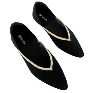 Vivaia Pointed Toe V Cut Flats Slip On Ballet Black Cream Size 40 US 9