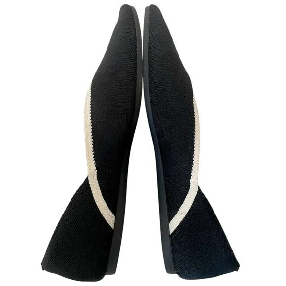 Vivaia Pointed Toe V Cut Flats Slip On Ballet Black Cream Size 40 US 9