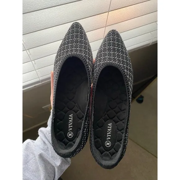 VIVAIA Tweed Black Pointed Toe Aria Womens Flats US 7.5 EUR 38.5