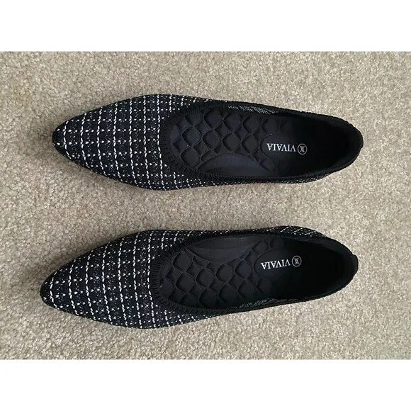 VIVAIA Tweed Black Pointed Toe Aria Womens Flats US 7.5 EUR 38.5