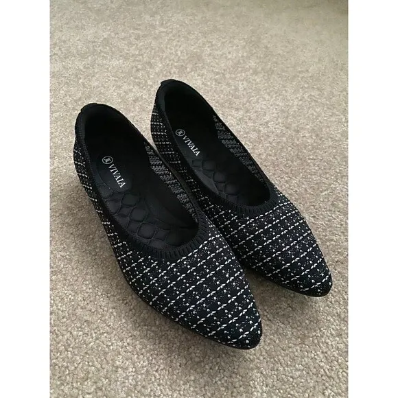 VIVAIA Tweed Black Pointed Toe Aria Womens Flats US 7.5 EUR 38.5
