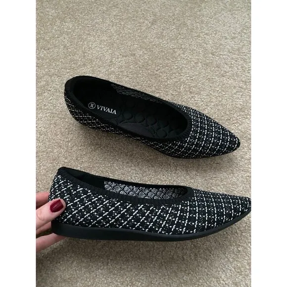 VIVAIA Tweed Black Pointed Toe Aria Womens Flats US 7.5 EUR 38.5