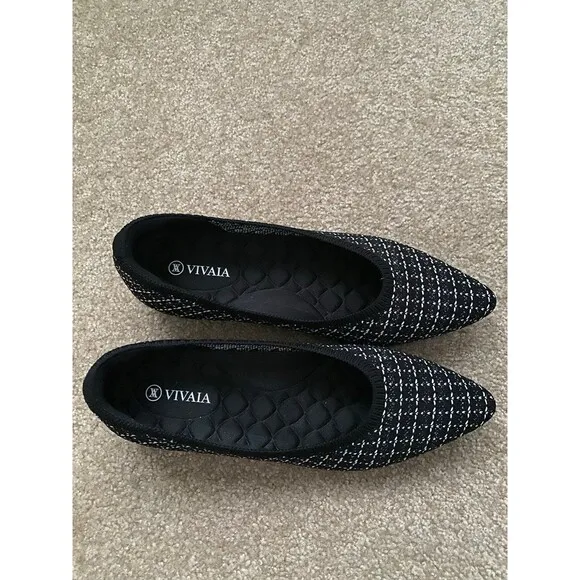 VIVAIA Tweed Black Pointed Toe Aria Womens Flats US 7.5 EUR 38.5