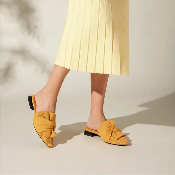VIVAIA Yaffa Mustard Yellow Knitted Pointed Toe Mules