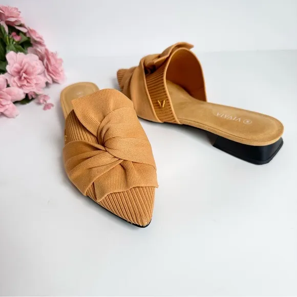 VIVAIA Yaffa Mustard Yellow Knitted Pointed Toe Mules
