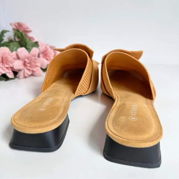 VIVAIA Yaffa Mustard Yellow Knitted Pointed Toe Mules