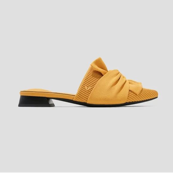 VIVAIA Yaffa Mustard Yellow Knitted Pointed Toe Mules