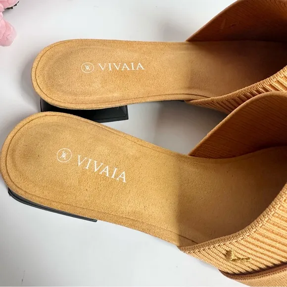 VIVAIA Yaffa Mustard Yellow Knitted Pointed Toe Mules
