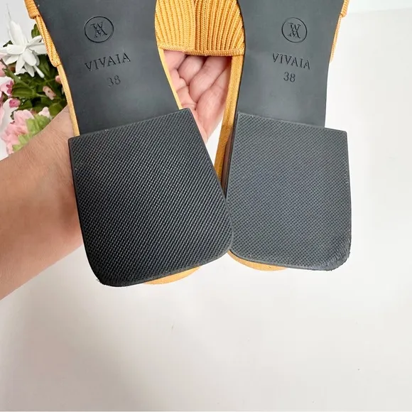 VIVAIA Yaffa Mustard Yellow Knitted Pointed Toe Mules