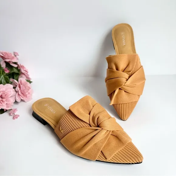 VIVAIA Yaffa Mustard Yellow Knitted Pointed Toe Mules