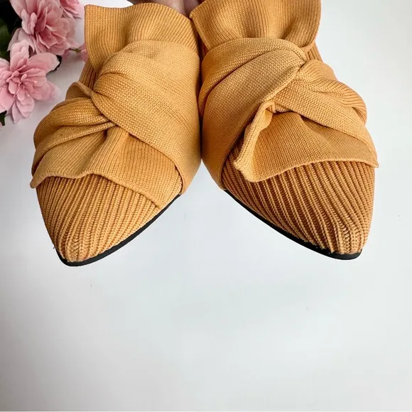 VIVAIA Yaffa Mustard Yellow Knitted Pointed Toe Mules