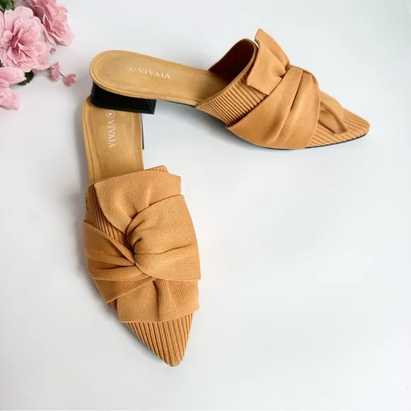 VIVAIA Yaffa Mustard Yellow Knitted Pointed Toe Mules