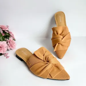 VIVAIA Yaffa Mustard Yellow Knitted Pointed Toe Mules