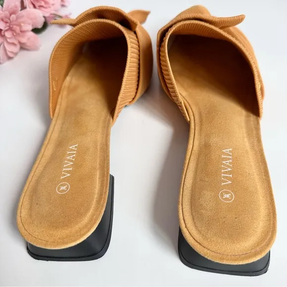 VIVAIA Yaffa Mustard Yellow Knitted Pointed Toe Mules