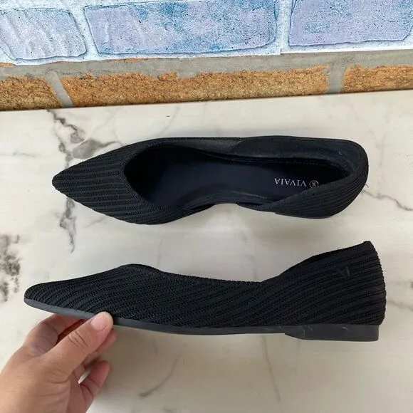 Vivaia Melia black pointed toe knit ballet flats women’s shoe size 40/9