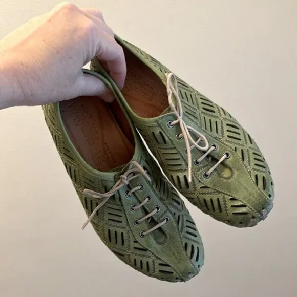Volks Walkers Green 1229 weave Leather Flats | 37
