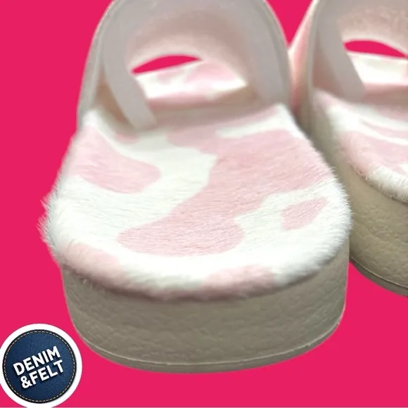 Von Dutch MEN'S PINK &amp; WHITE COW PRINT PONY HAIR SLIDES | NEW/NIB!! 🩷🐮