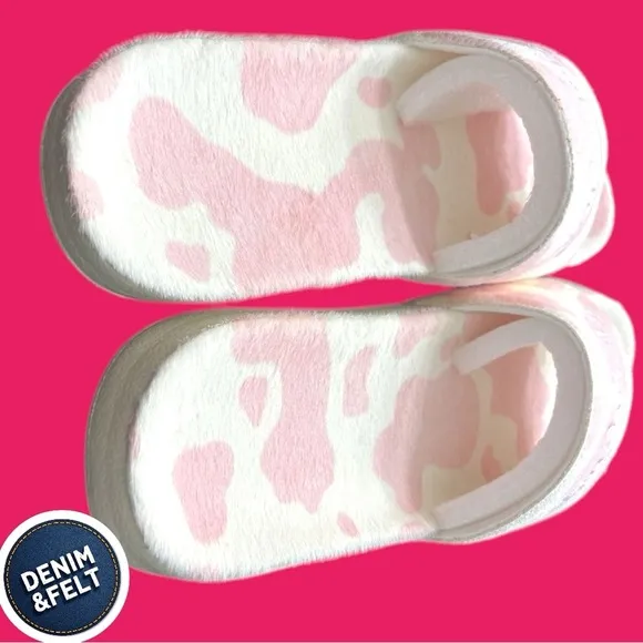 Von Dutch MEN'S PINK &amp; WHITE COW PRINT PONY HAIR SLIDES | NEW/NIB!! 🩷🐮