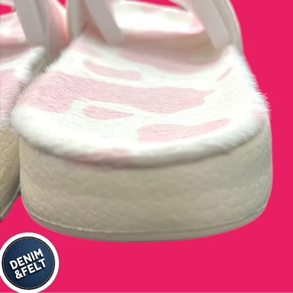 Von Dutch MEN'S PINK &amp; WHITE COW PRINT PONY HAIR SLIDES | NEW/NIB!! 🩷🐮