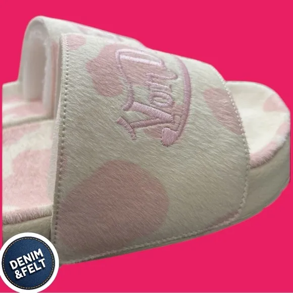 Von Dutch MEN'S PINK &amp; WHITE COW PRINT PONY HAIR SLIDES | NEW/NIB!! 🩷🐮