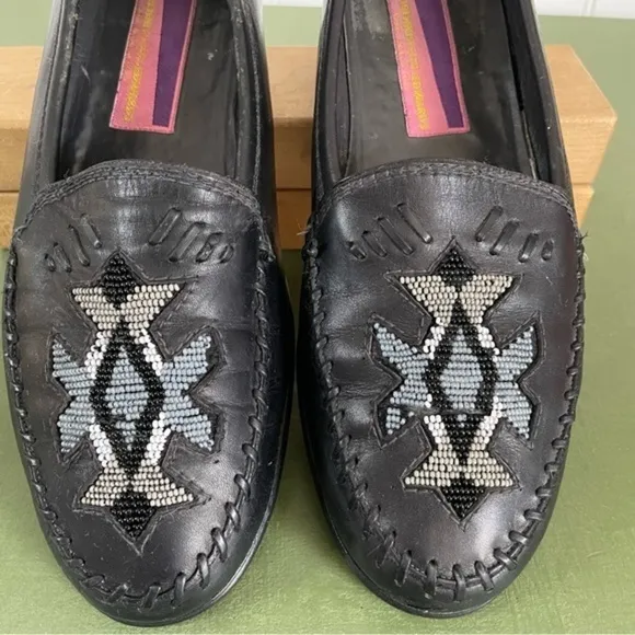 VTG Bennis Edwards Hand Beaded Mocs in Black Leather