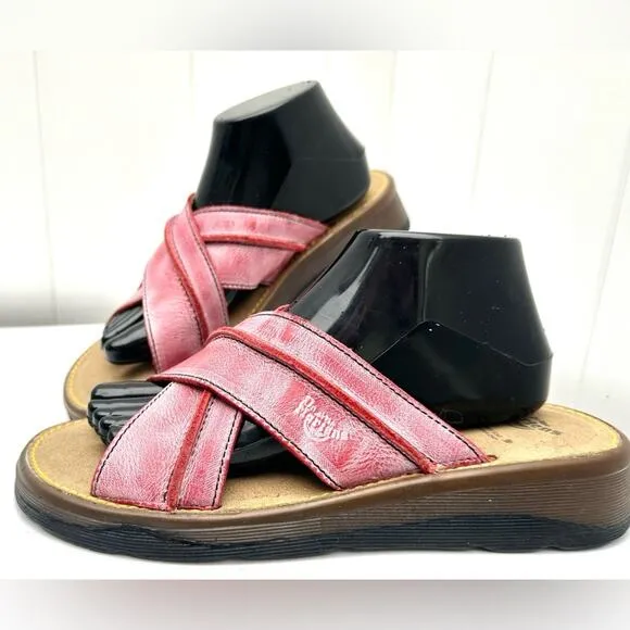 Vtg Dr Martens UK7 Red Leather Criss Cross Unisex Sandals Slides Women 9 Y2K Doc