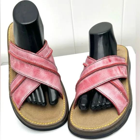 Vtg Dr Martens UK7 Red Leather Criss Cross Unisex Sandals Slides Women 9 Y2K Doc