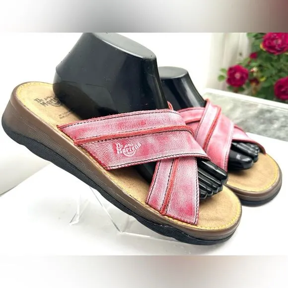 Vtg Dr Martens UK7 Red Leather Criss Cross Unisex Sandals Slides Women 9 Y2K Doc