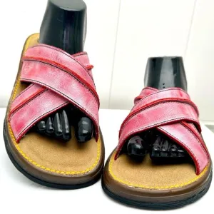 Vtg Dr Martens UK7 Red Leather Criss Cross Unisex Sandals Slides Women 9 Y2K Doc