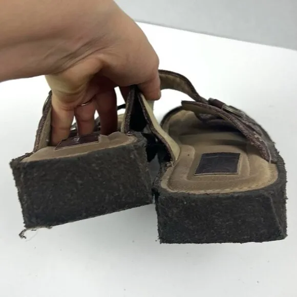 VTG Frye Leather Aztec Slides Sandals Women's Sz 8.5 Rare Chunky Double Buckle