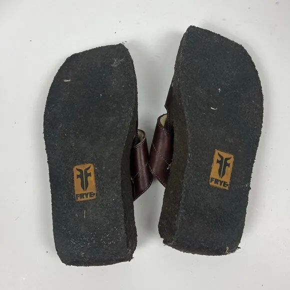 VTG Frye Leather Aztec Slides Sandals Women's Sz 8.5 Rare Chunky Double Buckle
