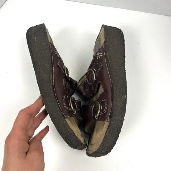 VTG Frye Leather Aztec Slides Sandals Women's Sz 8.5 Rare Chunky Double Buckle