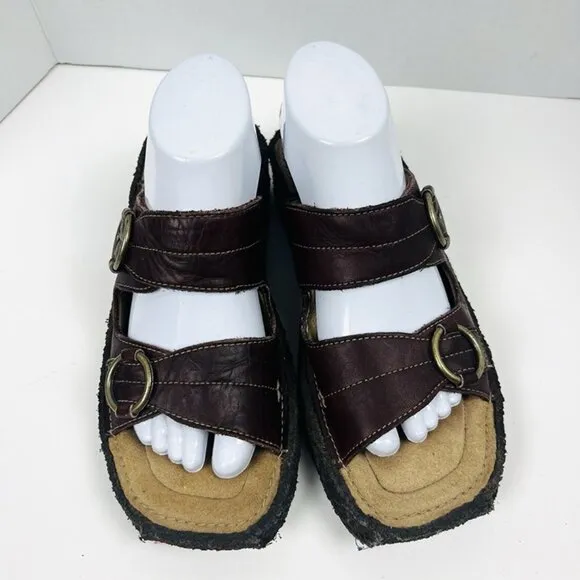 VTG Frye Leather Aztec Slides Sandals Women's Sz 8.5 Rare Chunky Double Buckle