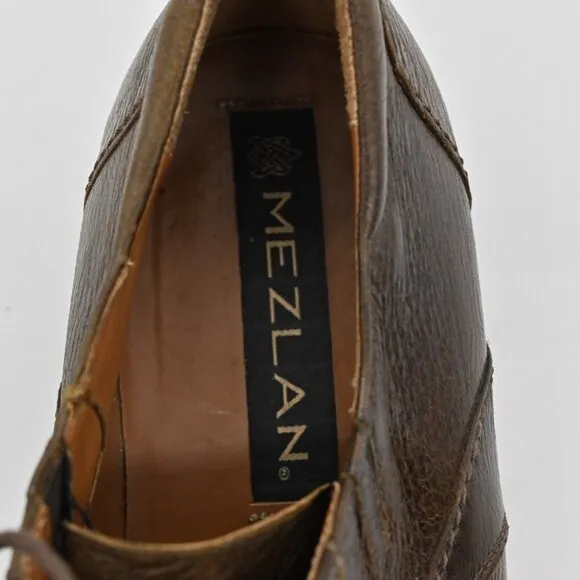 Vtg MEZLAN Loafers Mens Size 8.5 Derby Brown Leather Lace Up Academia Career 90s