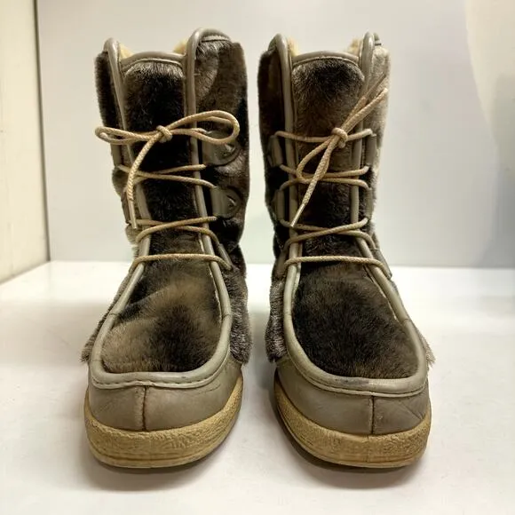 VTG RARE Quoddy 9614 Double Deerskin Leather Fur Moccasin Boots Mukluks USA 8