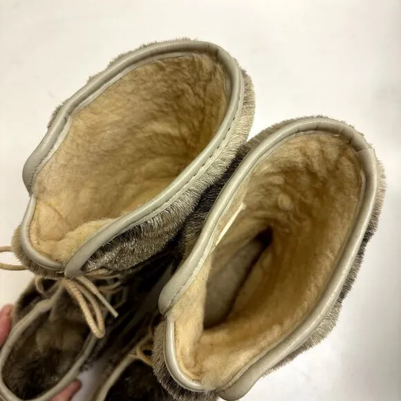 VTG RARE Quoddy 9614 Double Deerskin Leather Fur Moccasin Boots Mukluks USA 8