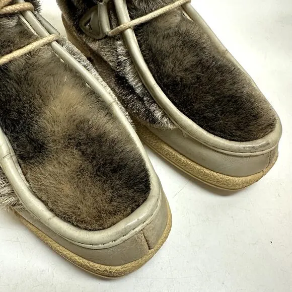 VTG RARE Quoddy 9614 Double Deerskin Leather Fur Moccasin Boots Mukluks USA 8