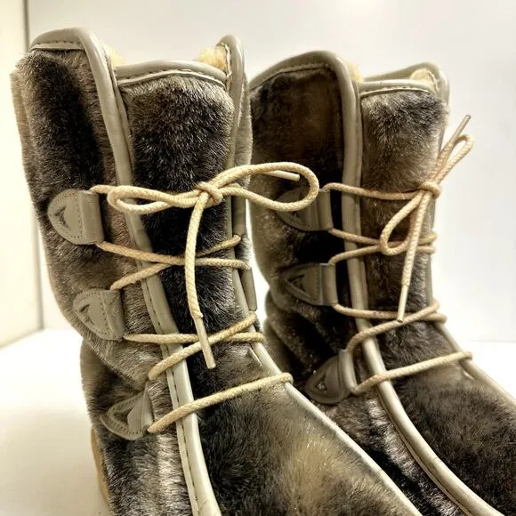VTG RARE Quoddy 9614 Double Deerskin Leather Fur Moccasin Boots Mukluks USA 8