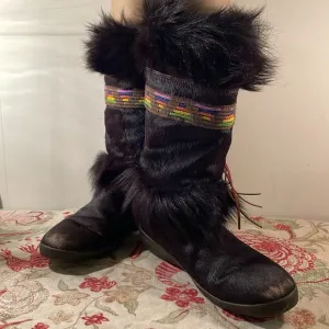 Vtg Tecnica Italian Chocolate Brown Goatskin &amp; Fur Scandia Apres Boots