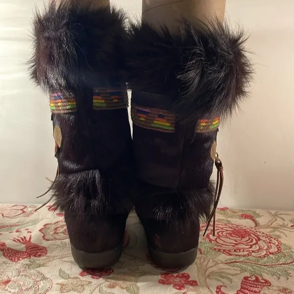 Vtg Tecnica Italian Chocolate Brown Goatskin &amp; Fur Scandia Apres Boots