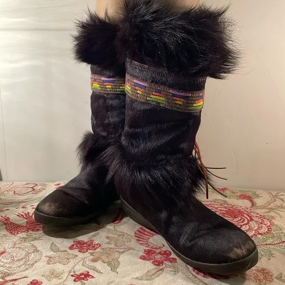 Vtg Tecnica Italian Chocolate Brown Goatskin &amp; Fur Scandia Apres Boots